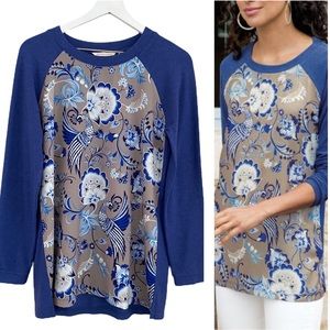 Soft Surroundings‎ Peacock & Floral Super Soft Mixed Media Tunic Top Size Small